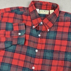 VTG LL Bean Flannel Shirt L Tall Red Green Tartan Plaid USA Made Gorpcore 90s‎